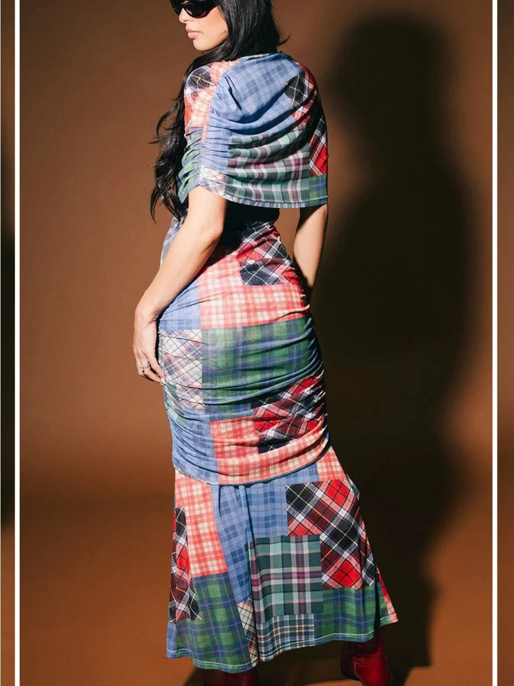 Dressed in Lala Girl From Mars Mesh Dress + Shawl in Mixed Plaids - Picture 1 of 15